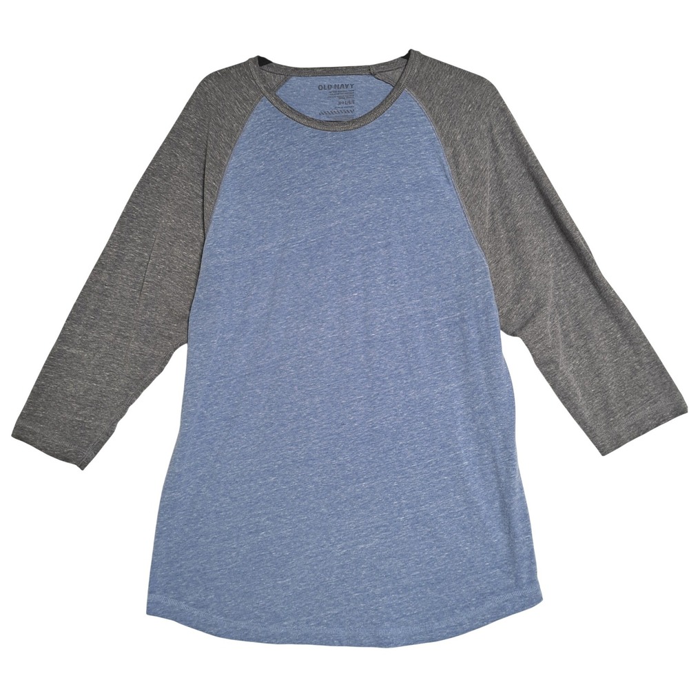 Old Navy Baseball Tee Women L Blue Grey Raglan 3/4 Sleeve Heathered Sporty Top